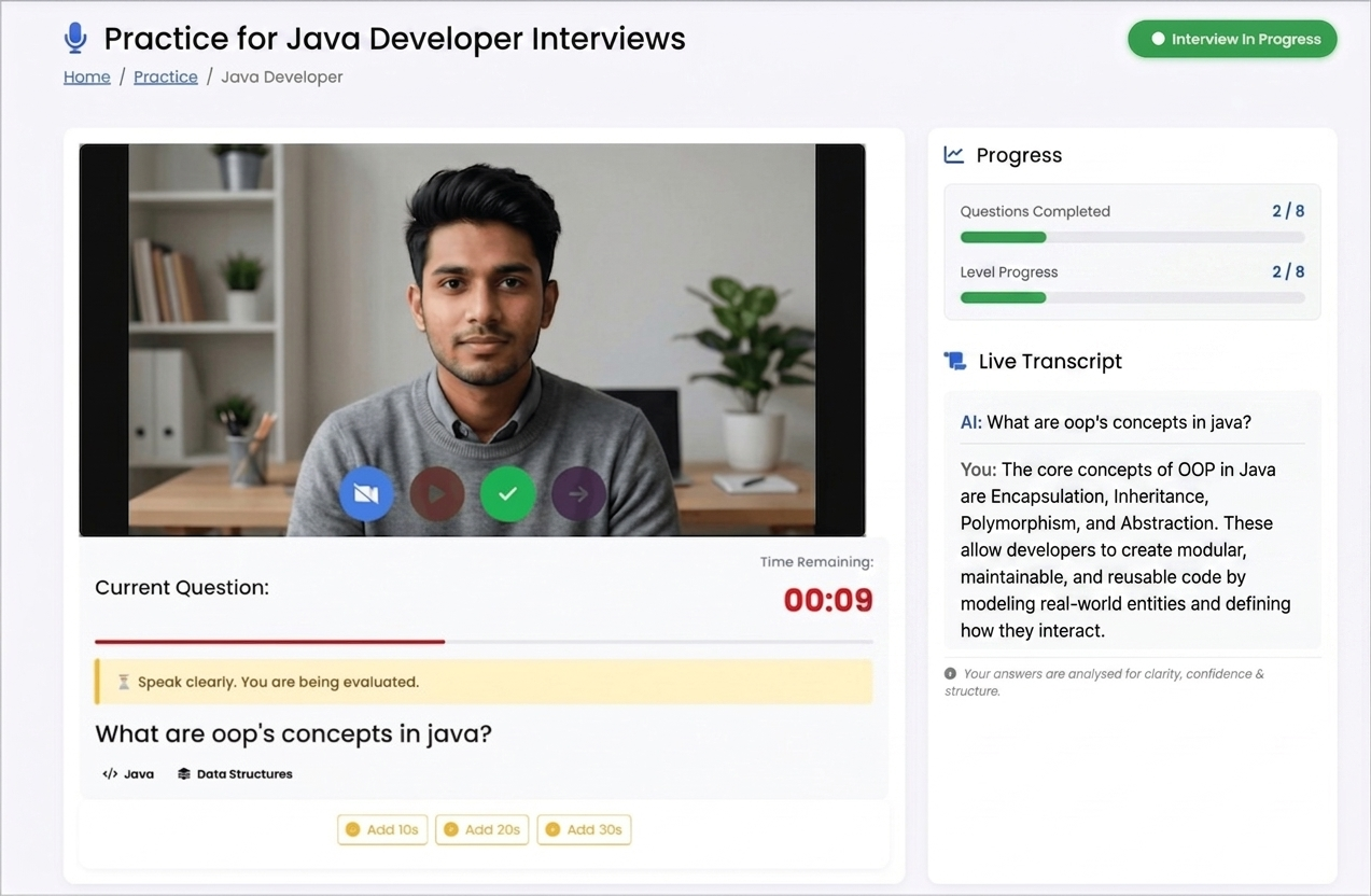 AI Interview Master — mock interview practice screen